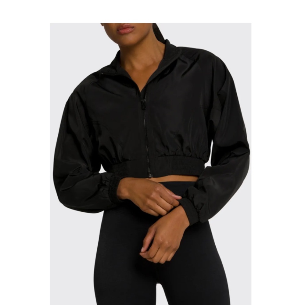 Good American Dolman-Sleeve Cropped Track Jacket Black Womens  SZ 3/L